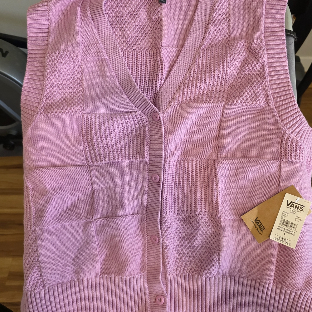 Vans Women’s Pink Patchwork Knit Button-Front Sweater Vest